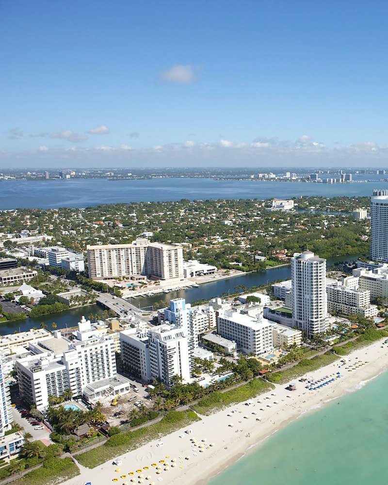 Aerial view of Miami Beach high-rises along the Atlantic shoreline