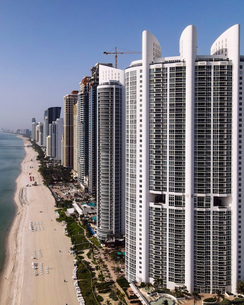 Oceanfront condominium towers lining the beach